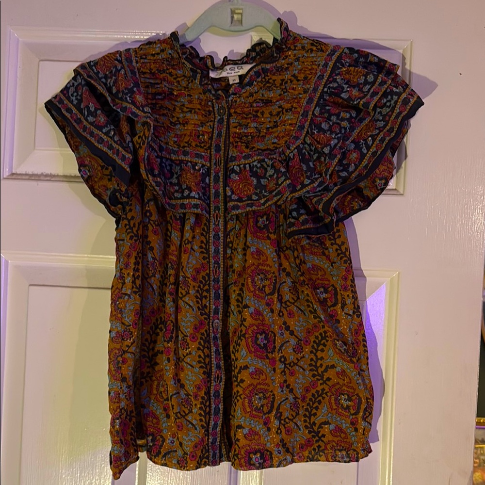 SEA New York Floral Paisley Blouse with Ruffled Sleeves